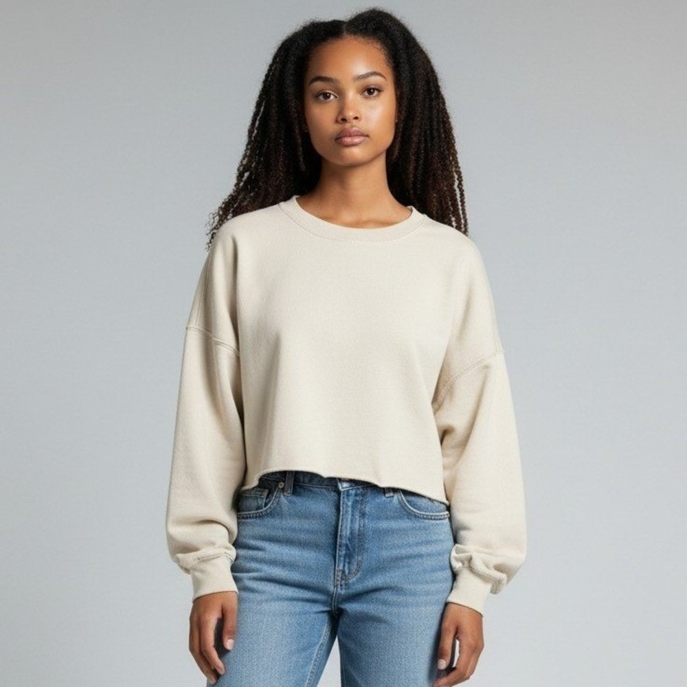 Revella Oatmeal Beige Cropped French Terry Sweatshirt Womens Medium